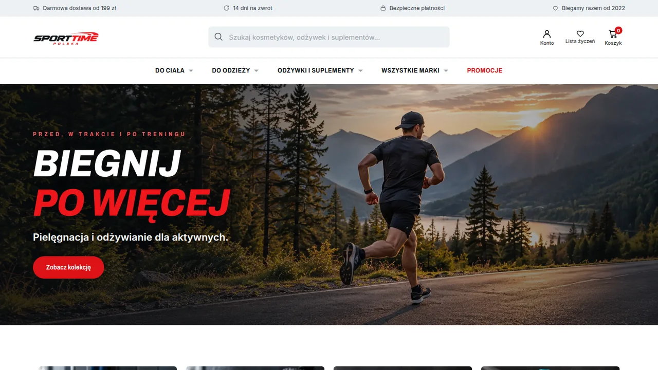 Strona główna sklepu Sporttime Polska zbudowanego na PrestaShop